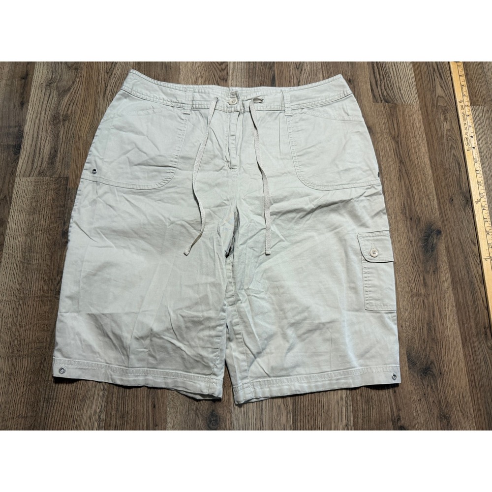 Studio Works Cargo Shorts Womens 18 Beige Adult Drawstring Stretch Casual